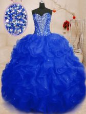 On Sale Royal Blue Organza Lace Up Sweet 16 Dress Sleeveless Floor Length Beading and Ruffles