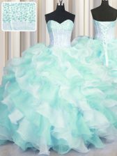  Two Tone Visible Boning Organza Sweetheart Sleeveless Lace Up Beading and Ruffles Quinceanera Gowns in Multi-color