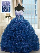  Navy Blue Sweetheart Neckline Beading and Ruffles Quinceanera Dresses Sleeveless Lace Up