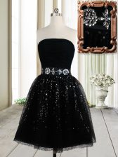 Elegant Sequins Mini Length A-line Sleeveless Black Dress for Prom Zipper