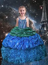 Trendy Pick Ups Floor Length Ball Gowns Sleeveless Blue Child Pageant Dress Lace Up