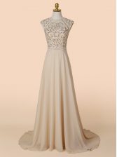  Champagne Prom Dresses Prom and Party with Beading Scoop Sleeveless Brush Train Backless