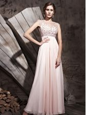  Scoop Pink Sleeveless Chiffon Side Zipper Dress for Prom for Prom and Party