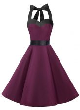 Attractive Halter Top Chiffon Sleeveless Knee Length Prom Evening Gown and Sashes ribbons
