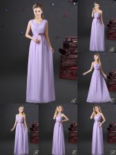  Lavender V-neck Lace Up Lace and Appliques and Belt Quinceanera Court of Honor Dress Sleeveless