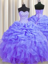 Artistic Lavender Sweetheart Neckline Beading and Ruffles and Pick Ups Quinceanera Dresses Sleeveless Lace Up