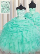 Glamorous Beading and Ruffles and Pick Ups Quinceanera Gowns Apple Green Lace Up Sleeveless Floor Length