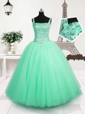 Fantastic Floor Length Turquoise Kids Formal Wear Tulle Sleeveless Beading and Sequins