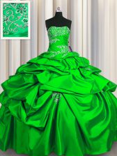 Enchanting Green Sleeveless Appliques and Pick Ups Floor Length Sweet 16 Dresses