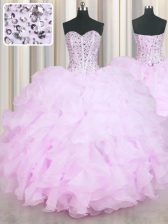  Mermaid Organza Sweetheart Sleeveless Lace Up Beading and Ruffles 15 Quinceanera Dress in Lilac