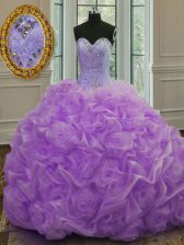 Lavender Ball Gowns Beading Vestidos de Quinceanera Lace Up Organza Sleeveless
