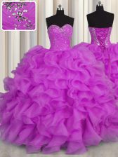  Beading and Ruffles Quinceanera Dresses Lilac Lace Up Sleeveless Floor Length