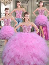 Custom Made Four Piece Lilac Sleeveless Beading Floor Length Sweet 16 Dress with Jewelry