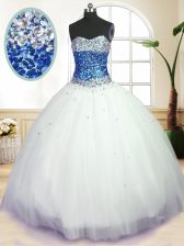  Floor Length Ball Gowns Sleeveless White Sweet 16 Dresses Lace Up