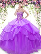 Glorious Ruffled Floor Length Ball Gowns Sleeveless Lavender Vestidos de Quinceanera Lace Up
