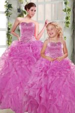 Wonderful Lilac Lace Up Strapless Beading and Ruffles Sweet 16 Dresses Organza Sleeveless