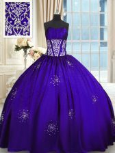  Strapless Sleeveless Lace Up Quinceanera Gowns Purple Taffeta