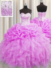 Pick Ups Visible Boning Floor Length Lilac Quinceanera Gowns Sweetheart Sleeveless Lace Up