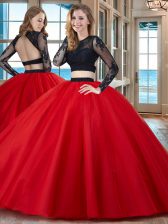New Arrival Scoop Long Sleeves Tulle Ball Gown Prom Dress Appliques Backless