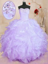 Customized Beading and Ruffles Quinceanera Dress Lavender Lace Up Sleeveless Floor Length