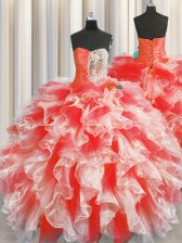  Ball Gowns Ball Gown Prom Dress Red Sweetheart Organza Sleeveless Floor Length Lace Up