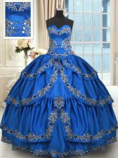 Top Selling Blue Lace Up Ball Gown Prom Dress Beading and Embroidery and Ruffled Layers Sleeveless Floor Length