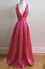 Edgy Pleated Homecoming Dress Hot Pink Criss Cross Sleeveless Floor Length