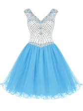  Mini Length A-line Sleeveless Baby Blue Prom Dresses Zipper