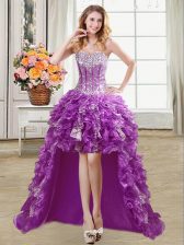 Flirting Purple Sleeveless Ruffles and Sequins High Low Prom Dress
