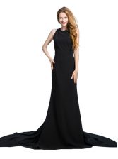  Scoop Black Sleeveless With Train Beading and Lace Zipper Prom Evening Gown