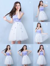 Chic White Sleeveless Knee Length Appliques Lace Up Court Dresses for Sweet 16