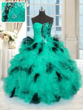  Floor Length Turquoise Quinceanera Gown Tulle Sleeveless Beading and Ruffles