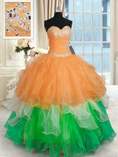  Multi-color Sweetheart Neckline Beading and Ruffles Quinceanera Gowns Sleeveless Lace Up