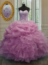  Baby Pink Sleeveless Beading and Pick Ups Floor Length 15th Birthday Dress