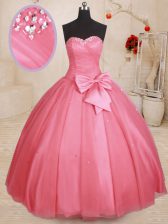 Captivating Pink Sweetheart Neckline Beading and Bowknot 15 Quinceanera Dress Sleeveless Lace Up