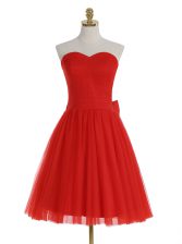 Beautiful Red A-line Sweetheart Sleeveless Tulle Knee Length Zipper Ruching Prom Dress