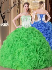 Fancy Ball Gowns Embroidery and Ruffles Sweet 16 Dresses Lace Up Fabric With Rolling Flowers Sleeveless Floor Length
