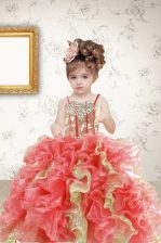 Trendy Beading and Ruffles and Sequins Kids Pageant Dress Multi-color Lace Up Sleeveless Floor Length