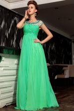 Vintage Green Empire Chiffon Scoop Sleeveless Beading and Ruching Floor Length Side Zipper Prom Gown