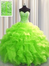 Fashionable Visible Boning Beading and Ruffles Sweet 16 Quinceanera Dress Lace Up Sleeveless Floor Length