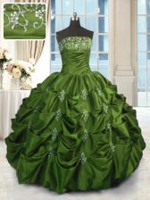 Glamorous Taffeta Sleeveless Floor Length Ball Gown Prom Dress and Beading and Appliques and Embroidery and Pick Ups