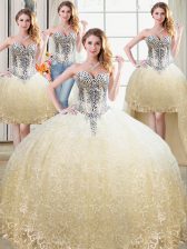  Four Piece Sweetheart Sleeveless Lace Up Vestidos de Quinceanera Champagne Tulle and Lace