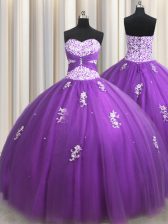  Purple Sweetheart Neckline Beading and Appliques 15th Birthday Dress Sleeveless Lace Up