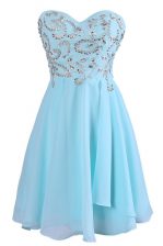  Blue Criss Cross Sweetheart Embroidery Dress for Prom Chiffon Sleeveless