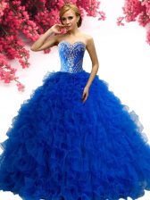 Modern Royal Blue Sweetheart Lace Up Beading and Ruffles Sweet 16 Quinceanera Dress Sleeveless