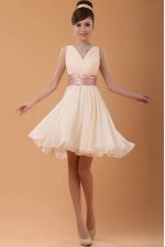  Peach Prom Dress Prom and Party with Belt V-neck Sleeveless Zipper