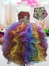 Affordable Floor Length Multi-color Little Girls Pageant Dress Wholesale Strapless Sleeveless Zipper