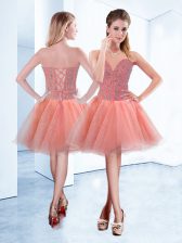 Chic Peach Sleeveless Beading Mini Length Dress for Prom