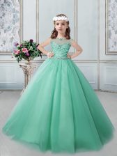 Graceful Apple Green Scoop Neckline Beading Child Pageant Dress Sleeveless Lace Up