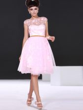 Most Popular Scoop Cap Sleeves Chiffon Dress for Prom Lace Zipper